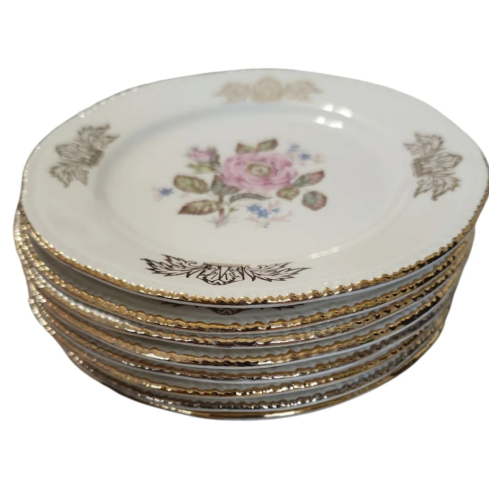 Antique 1950s Homer Laughlin Queen Esther Collection 22k Gold Rim Salad Plates-8 - Picture 8 of 8